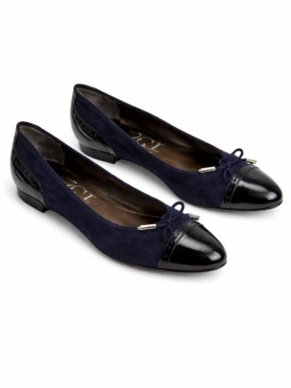 AGL Cap Toe Ballet Flats 39.5 (US 9.5) Navy Suede Leather Bow Italy Minimalist